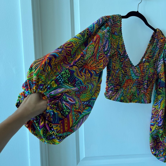 Bold Boho Smocked Crop Top with Dramatic Puff Sleeves – Live 4 Truth - Picture 5 of 5